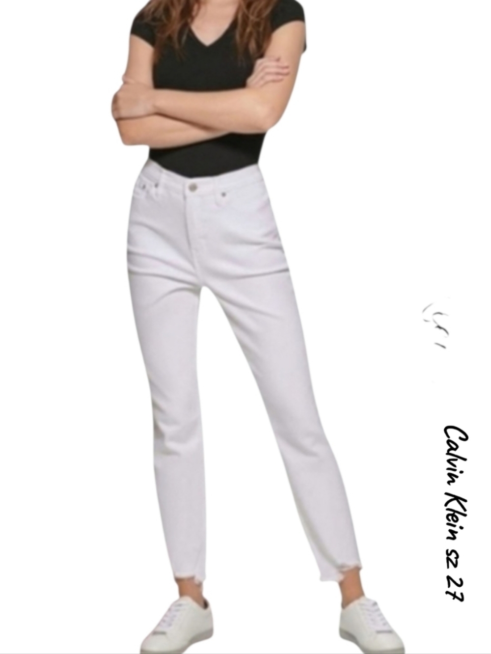 Calvin Klein High Rise Skinny Jeans White Cotton Blend 27 NWT